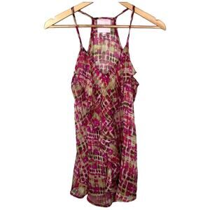 Romeo & Juliet Couture Boho Printed Sheer Ruffled Tank Top Size S Made in USA